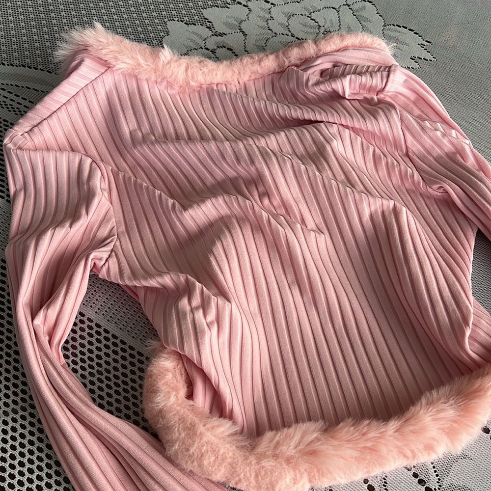 Pink Fuzzy Trim Crop Jacket - Picture 6 of 6